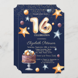 Stars Cake Confetti Sweet 16 Party Einladung