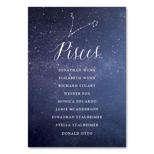 Stars Celestial Hochzeitssattelkarte Tischnummer (Vorderseite)