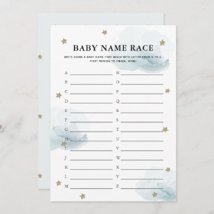 Stars & Clouds Baby Name Race Duschkarte Einladung