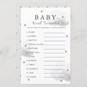 Stars & Clouds Word Scramble Baby Shower Grau Game
