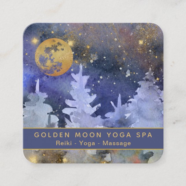 *~* Stars Cosmos Gold Moon Glitzer Pine Tree Quadratische Visitenkarte (Vorderseite)