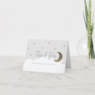 Stars & Crecsent Moon Baby Shower Grau Dankeskarte