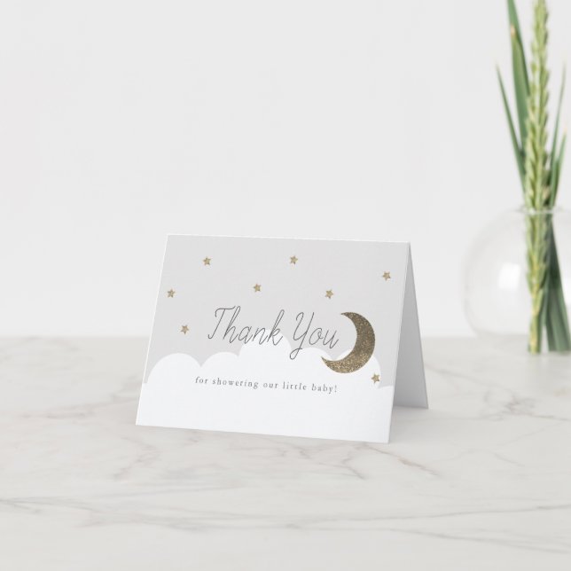 Stars & Crecsent Moon Baby Shower Grau Dankeskarte (Vorderseite)