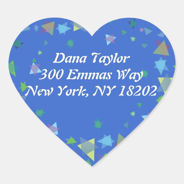 Stars des Aufklebers der jüdischen RÜCKSENDEADRESS Herz-Aufkleber (Vorderseite)