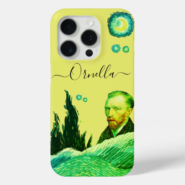 STARS elegant face VanGogh text editable yellow Case-Mate iPhone Hülle (Rückseite)