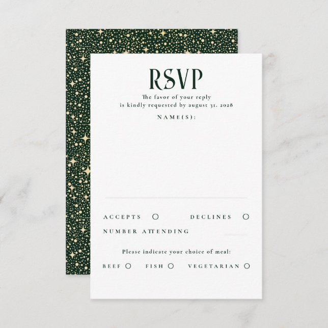 Stars Emerald Green und Gold Wedding RSVP (Vorne/Hinten)