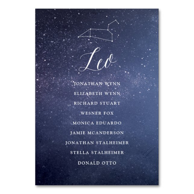 Stars Galaxy Hochzeitskartentabelle Leo Tischnummer (Vorderseite)