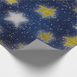 Stars Galaxy Sky Navy Blue Night Mustard Gold Fanc Geschenkpapier