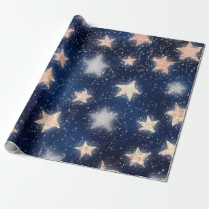 Stars Galaxy Sky Navy Blue Night Rose Gold Blush Geschenkpapier