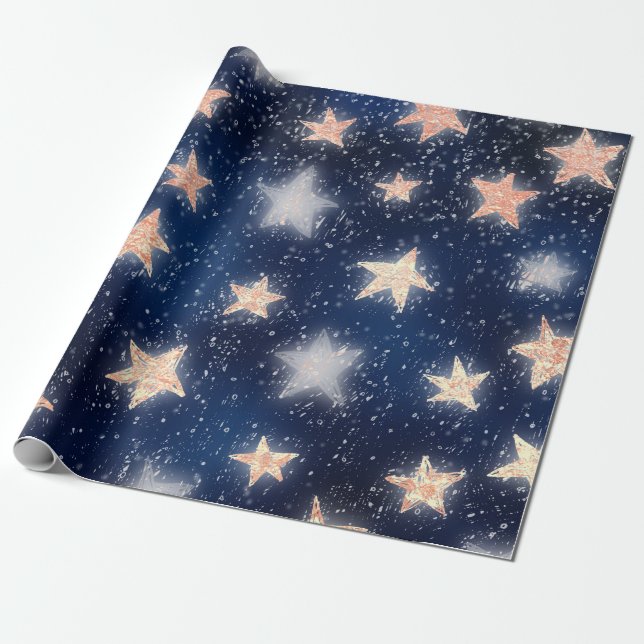 Stars Galaxy Sky Navy Blue Night Rose Gold Blush Geschenkpapier (Ungerollt)