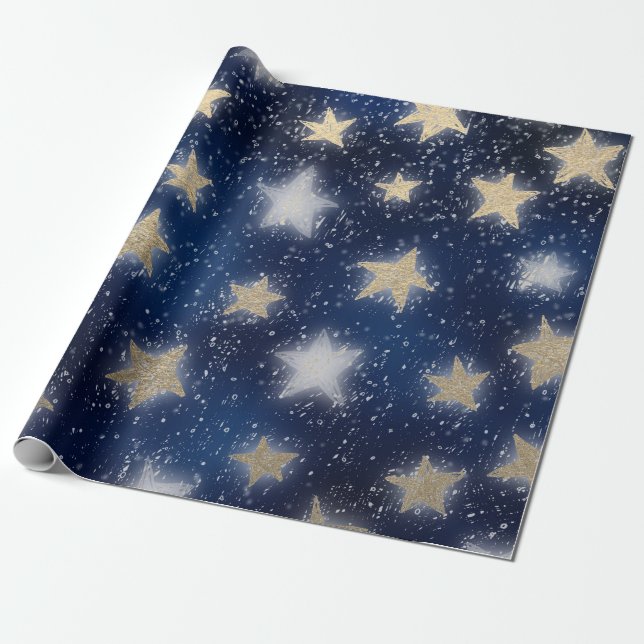 Stars Galaxy Sky Navy Blue Night Sepia Gold Blush Geschenkpapier (Ungerollt)