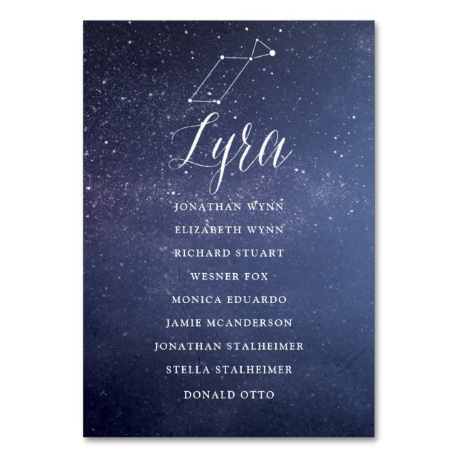 Stars Galaxy Wedding Chart Card Lyra Tischnummer (Vorderseite)