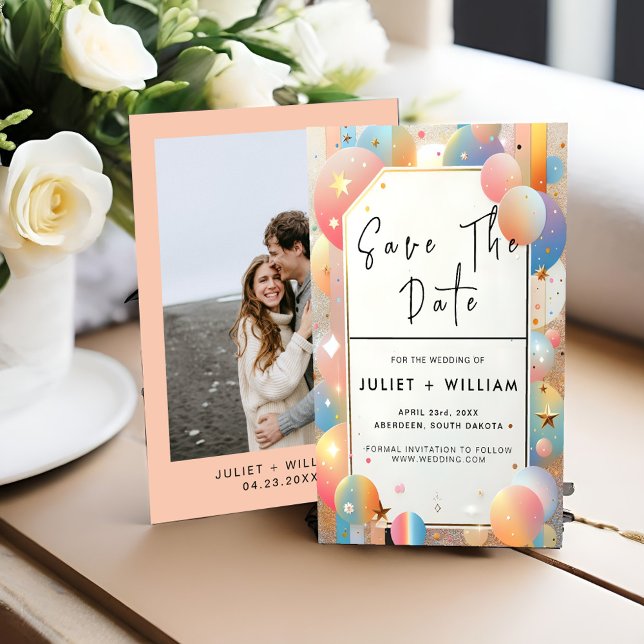Stars Glam Bright Pastel Ombre Glitzer Wedding Save The Date (Von Creator hochgeladen)