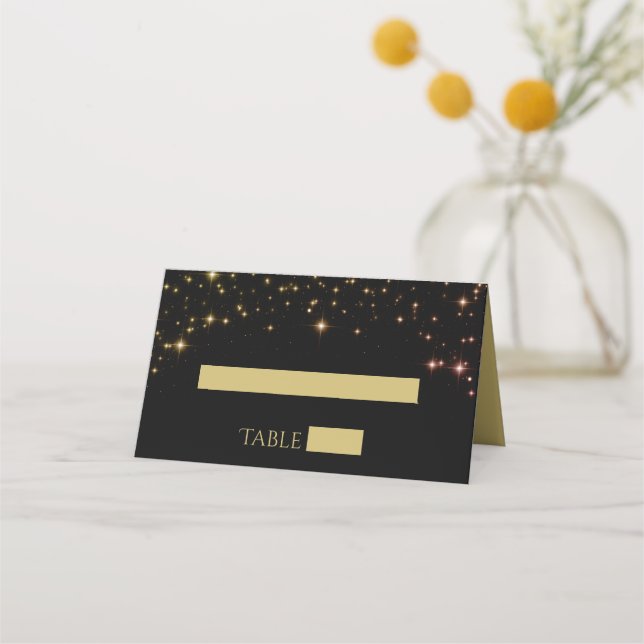 Stars & Glitzern Black & Gold Hochzeiten Platzkart Platzkarte (Vorderseite)