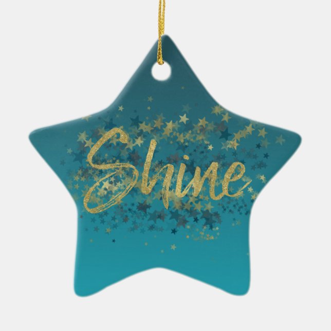 Stars Gold Blue Shine Keramik Ornament (Vorne)