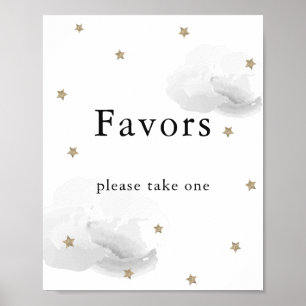 Stars & Gray Clouds Baby Shower Favors Sign Poster