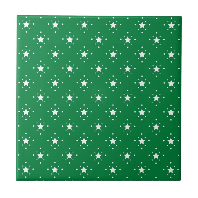 Stars Green Christmas Background Fliese (Vorderseite)