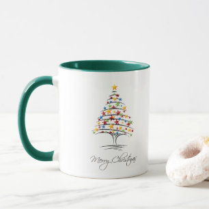 Stars Green Tree Frohe Weihnachten Tasse