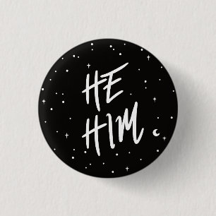 Stars He/Him Pronouns Button