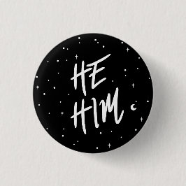Stars He/Him Pronouns Button