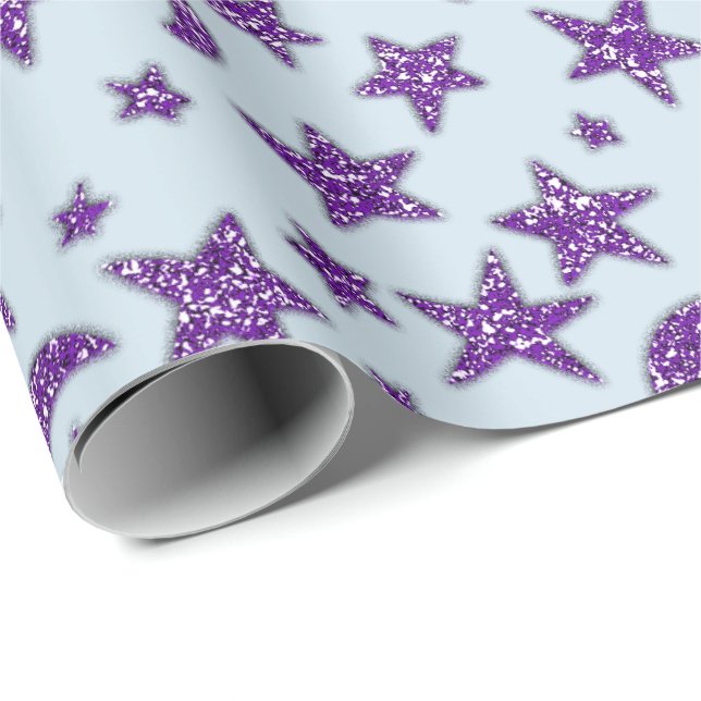 Stars Moon Amethyst Lila Plum Funkelnd Blue Paste Geschenkpapier (Rolleneckpunkt)