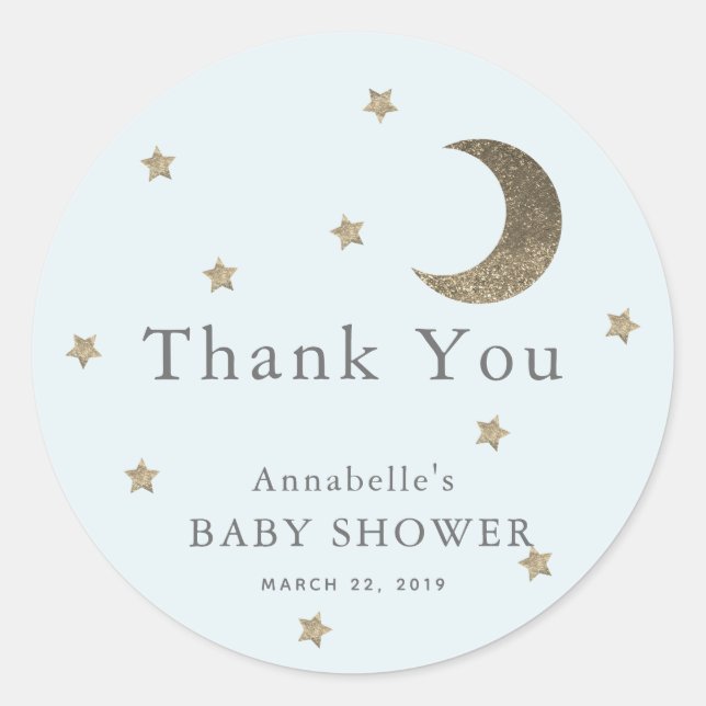 Stars & Moon Baby Dusche Blue Danke Sticker (Vorderseite)