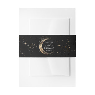 Stars Moon Black and Gold Celestial Wedding Einladungsbanderole