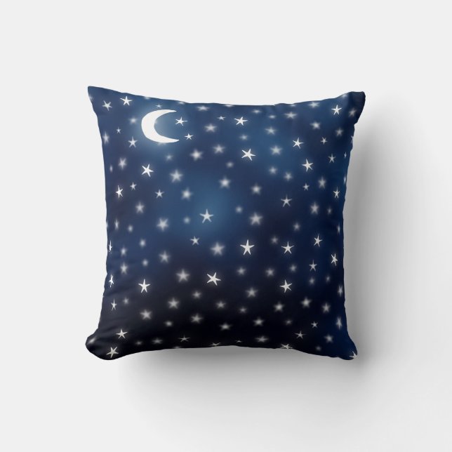 Stars Moon Blue Night Sky Dream White Navy Kissen (Vorderseite)