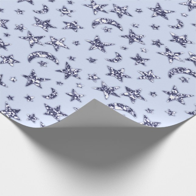 Stars Moon Blue Pastel Celestial Spark Navy Boy Geschenkpapier (Ecke)