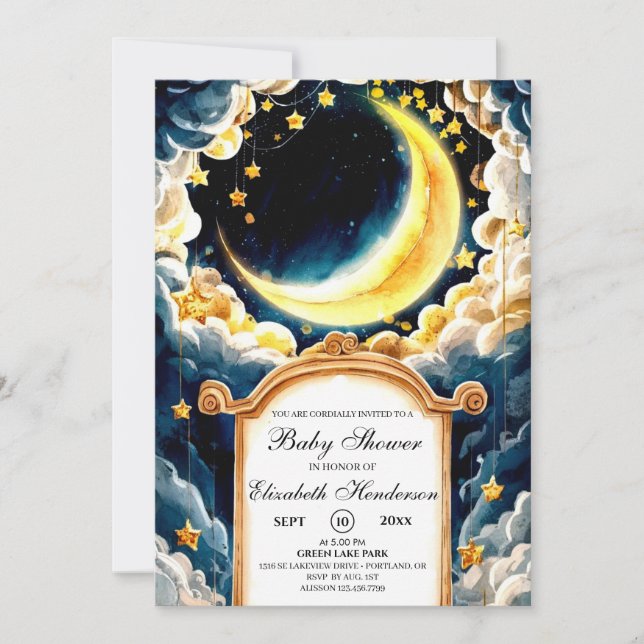 Stars Moon Celestial Baby Dusche Einladung (Vorderseite)