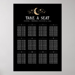 Stars Moon Celestial Black Wedding Chart Poster