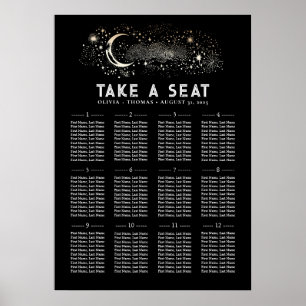 Stars Moon Celestial Black Wedding Chart Poster