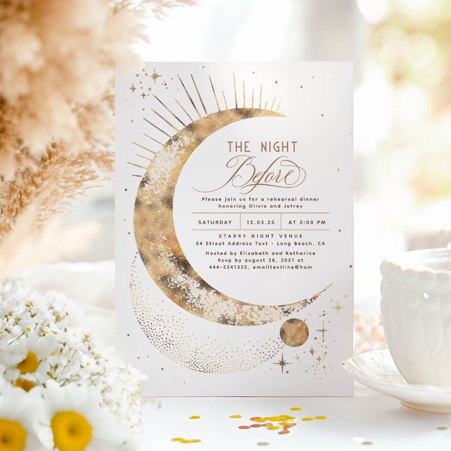 Stars Moon Celestial Night Probe Dinner Einladung (The Night Before Stars and Moon Rehearsal Dinner Invitation)