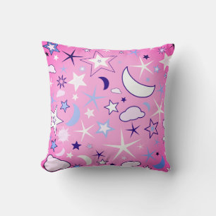 Stars Moon Children Fun Rosa Kissen