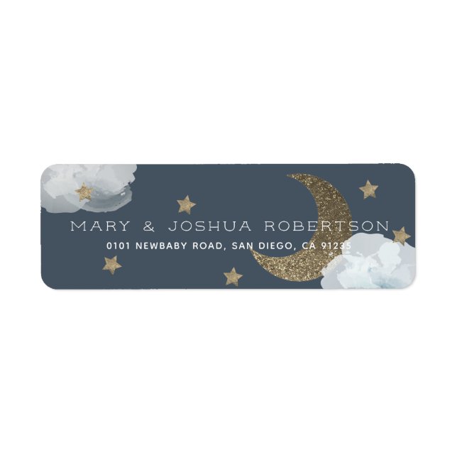 Stars Moon Clouds Navy Blue Address Label (Vorne)