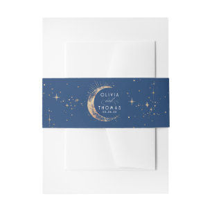 Stars Moon Navy Blue and Gold Celestiding Wedding Einladungsbanderole