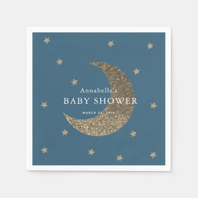 Stars & Moon Navy Blue Baby Duschpapier Napkins Serviette (Vorderseite)