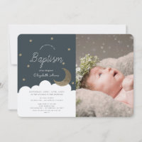 Stars & Moon Navy Blue Boy Foto Taufe