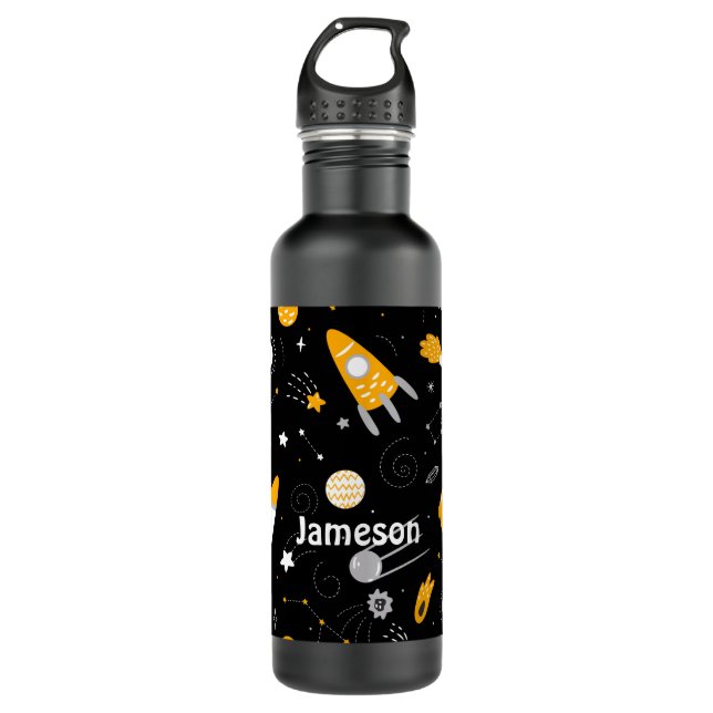 Stars Moon Night Sky Weltraumrakete Edelstahlflasche (Vorderseite)