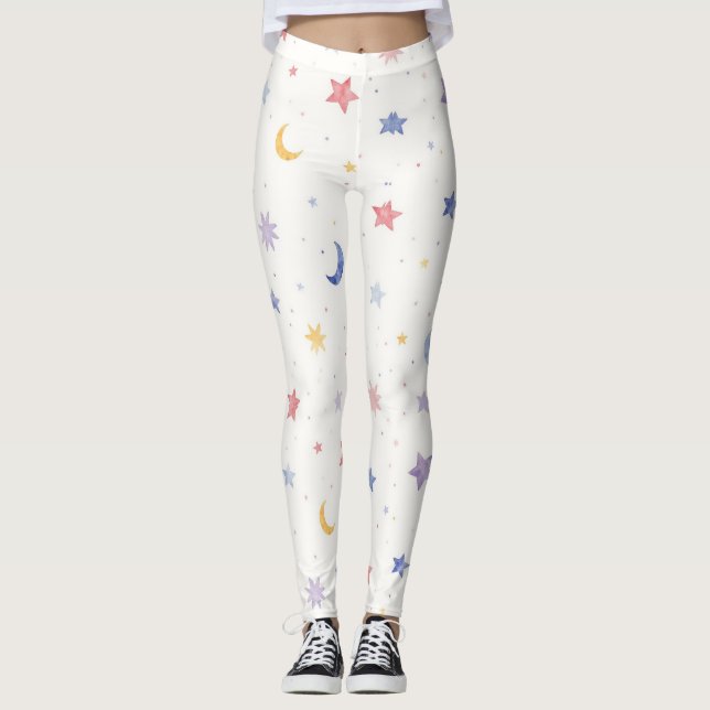 Stars Moons Punkte Nahtloses Muster Leggings (Vorderseite)