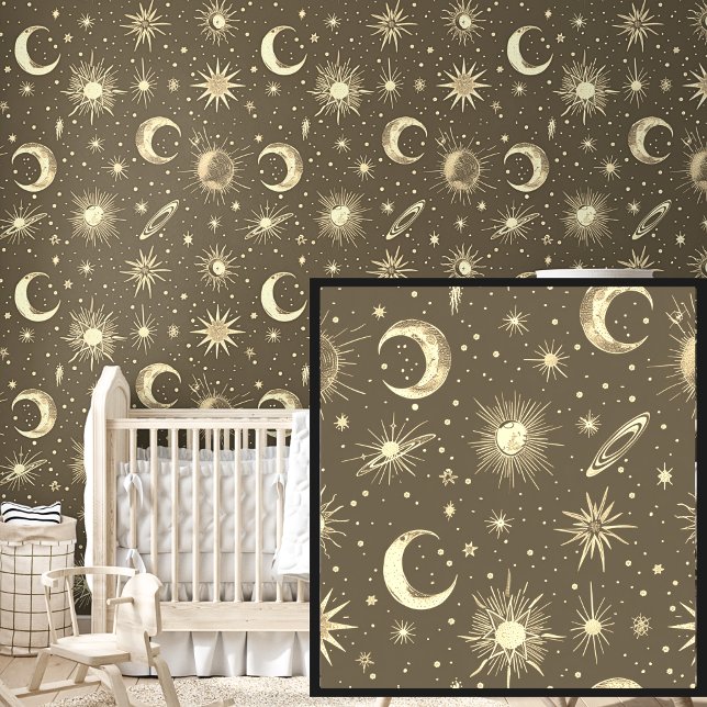 Stars Moons Space Thema auf Brown Tapete (Von Creator hochgeladen)