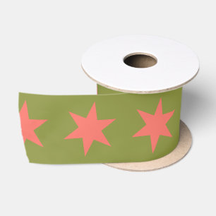 Stars Muster Trending Colors Green Coral Satinband