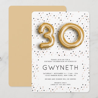 Stars n Gold Foil Ballon Typ 30. Geburtstag Einladung