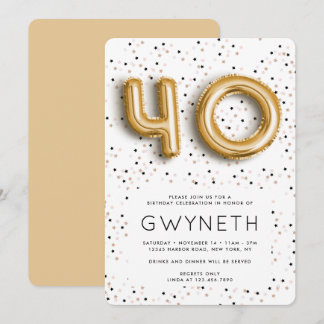 Stars n Gold Foil Ballon Typ 40. Geburtstag Einladung