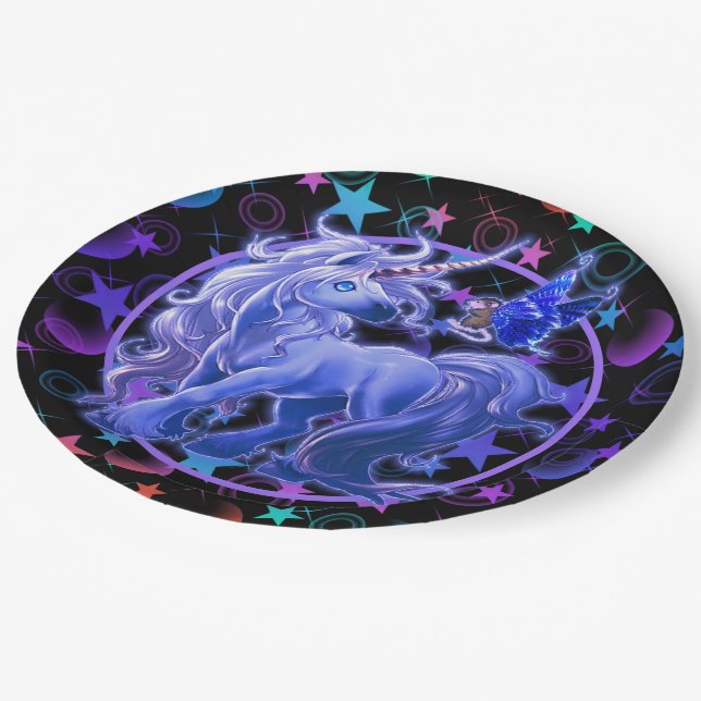 Stars 'n Stuff Blue Unicorn Pappteller (Schrägansicht)