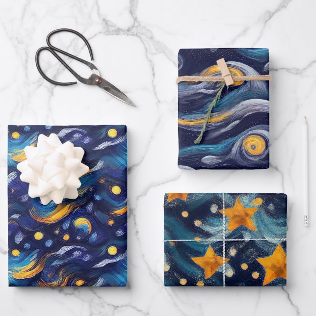 Stars Night Sky Geburtstag Geschenkpapier Set (Vorderseite)