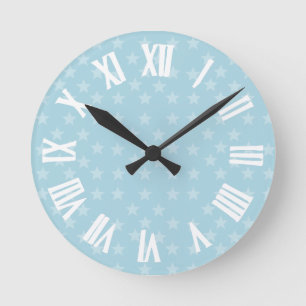 Stars on Blue Monogram or Name Custom Runde Wanduhr