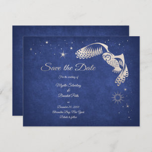 Stars Owl Blue Wizard Magic Wedding Save The Date