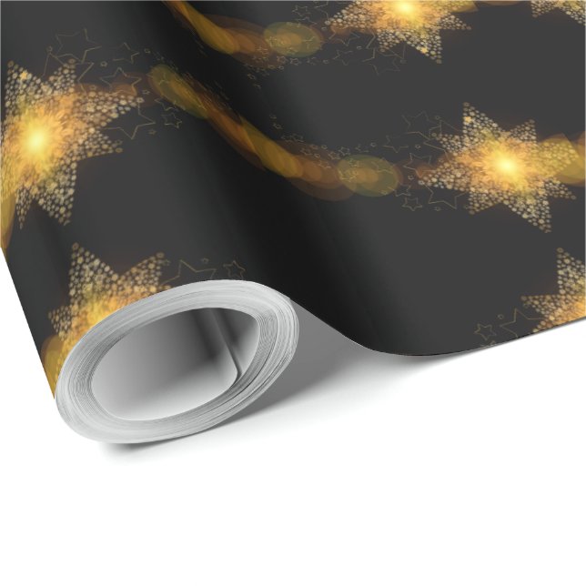 Stars Pattern Schwarz und Gold Star Lights Elegant Geschenkpapier (Rolleneckpunkt)