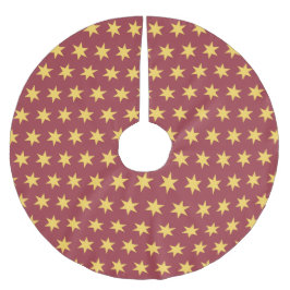 Stars Pattern Trending Colors Maroon Gold Polyester Weihnachtsbaumdecke
